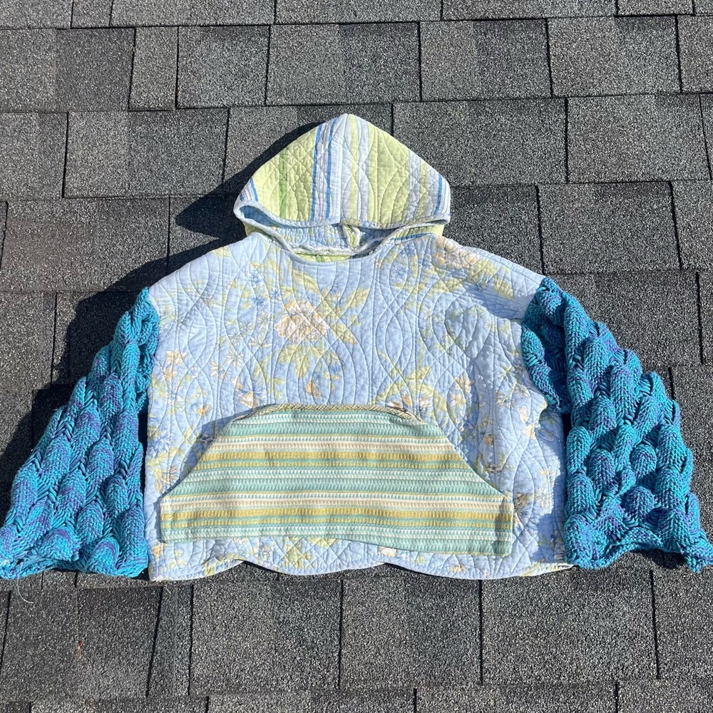 Vintage handmade textiled quilted sweater hoodie